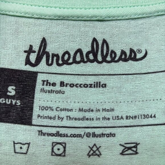 Threadless The Broccozilla Kaiju Vegetable Mint Green T-Shirt Small - Picture 4 of 4